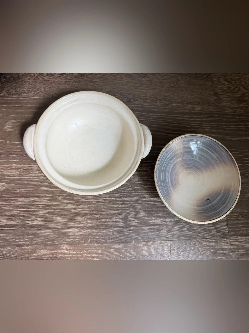 Japanese Shino-glazed earthenware donabe clay pot